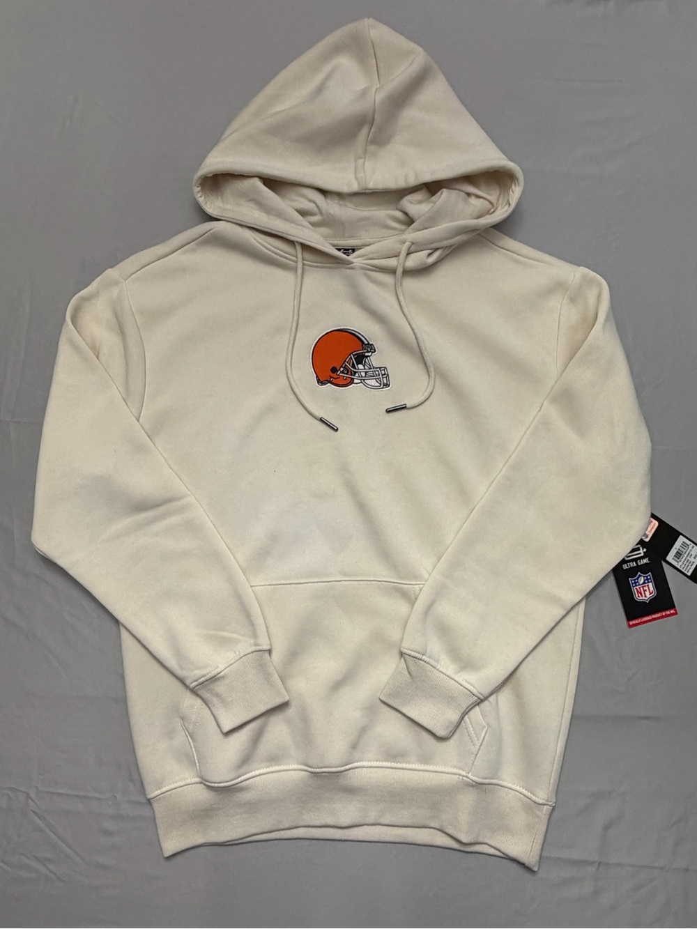 NFL Cream Pullover Hoodie with Orange Helmet Patch